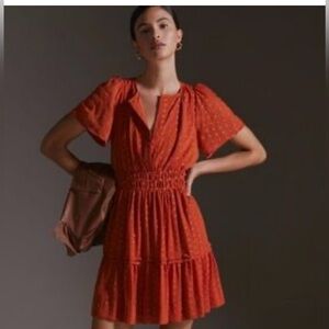 Anthropologie Vibrant Orange Textured Dress